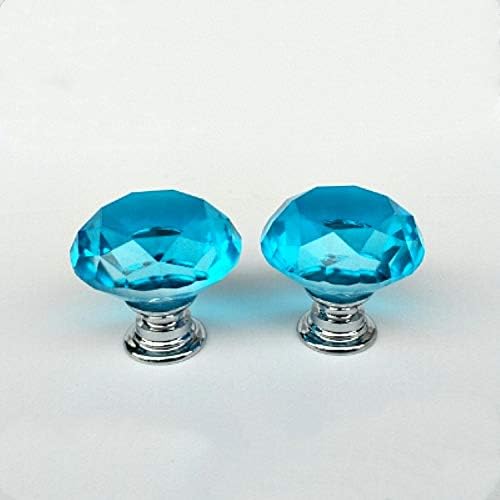 High-Quality Crystal and Aluminum Alloy Lake Blue 40mm Door Knobs with M4x22mm Screws