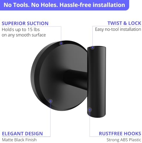 T-Shape Visible 15 lbs suction cup hooks for Bathroom Shower Mirror more by HOME SO 2-Pack