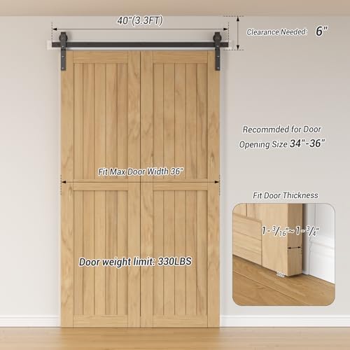 TOIMIOTOIM 40 Bi-Folding Sliding Barn Door Kit - Smooth Durable