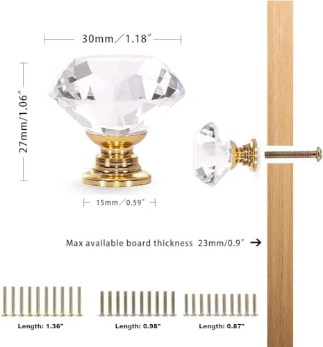 CZC HOME 10PCS Crystal Glass Pull Handle Knobs 118 In 30mm Durable