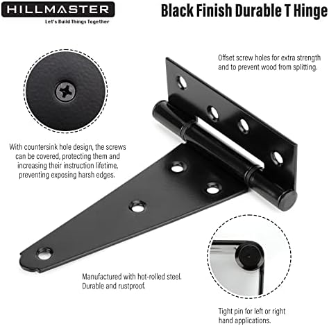 HILLMASTER 6-Inch T-Strap Heavy Duty Shed Door Hinges Pair