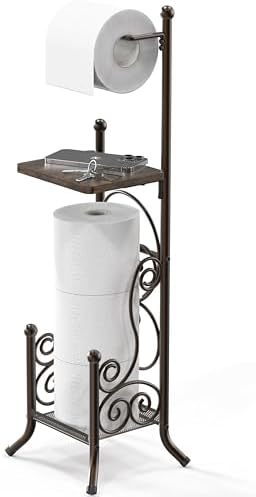 Simple Houseware English Style Bathroom Toilet Tissue Roll Holder Stand with Shelf Bronze