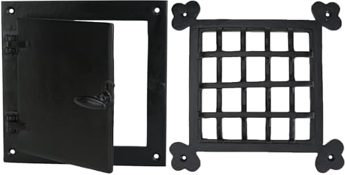 A29 Rectangular Bar Door Grill with Viewing Door Cast Iron Black Powder Coat
