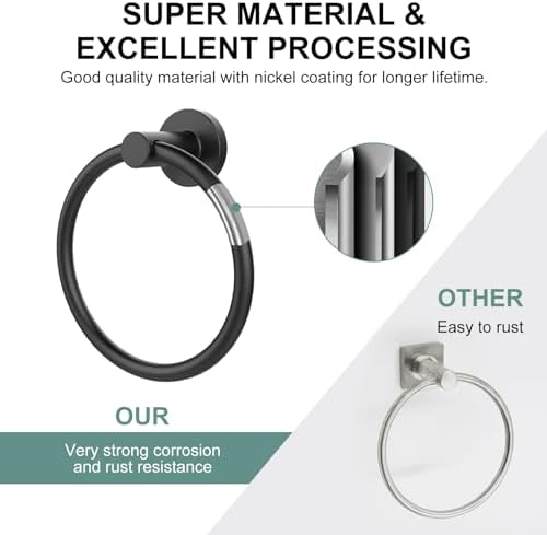 SetSail Towel Holder for Bathroom Wall Matte Black 304 Stainless Steel Easy to Install