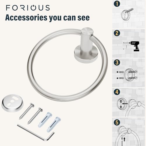 FORIOUS Brushed Nickel Towel Ring