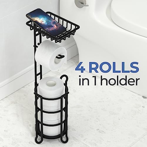 TreeLen Toilet Paper Holder Stand - Space-Saving Rustproof for Bathroom Storage