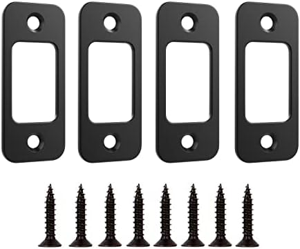FELHOOD Deadbolt Strike Plate 1 x 2-14 Round Corner Matte Black - 4 Pack for Home Commercial Use