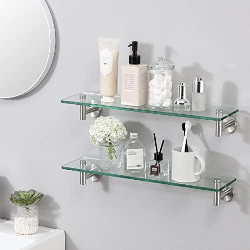 AKOES Rust-Resistant Floating Glass Wall Shelf for Bathroom 20-Inch