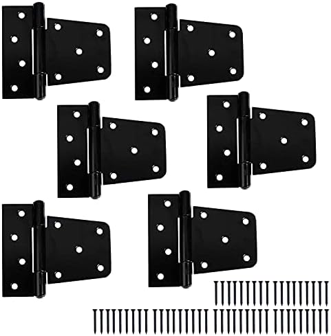 Vivid Ilyapa Heavy Duty Shed Door Hinges 6 Pack - Black Square Hinges for Gate Barn or Storage Shed
