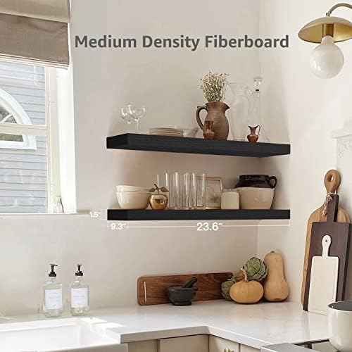QEEIG 24-inch Wall Shelves Set of 2 Black 24 x 9 inch