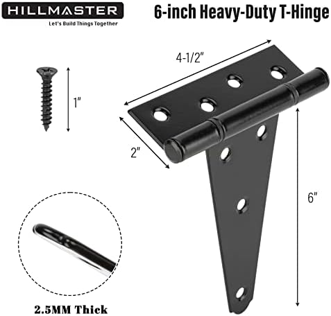 HILLMASTER 6-Inch T-Strap Heavy Duty Shed Door Hinges Pair
