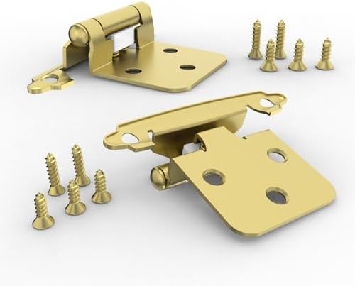 Premium 12 Overlay Hinges 50-Pack Self-Closing Flush Mount Hinges with Door Bumper Brass Gold