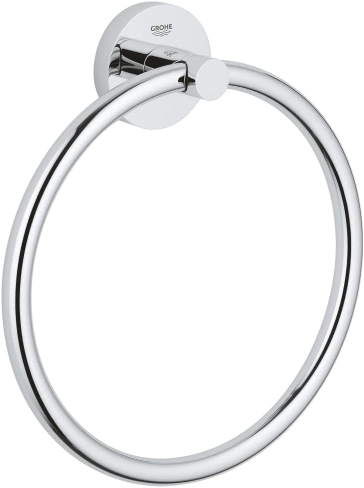 GROHE 40365001 Essentials Metal 748-Inch Towel Ring Starlight Chrome Modern Design Durable Easy to Install Polished Look