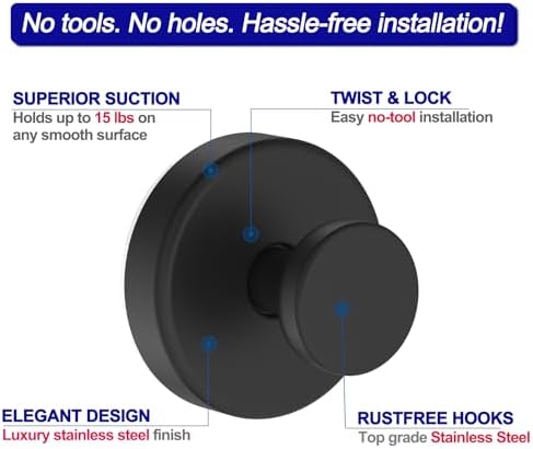 Adorable Suction Cup Shower Hooks for Bathroom Window Glass Towel Robe Looafh Hangers - Durable Black Design