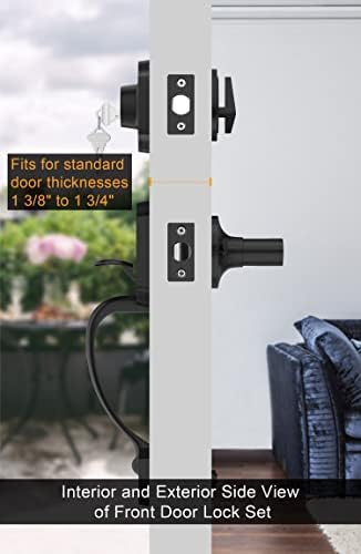 GoldenWarm Front Door Handle Set Black