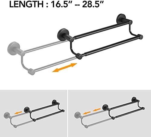 Adjustable 165-285 Double Towel Bar for Bathroom Matte Black