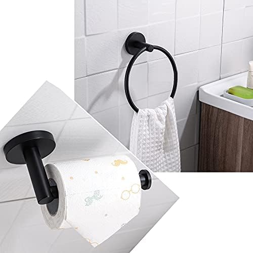 Sturdy Black Toilet Paper Holder Towel Ring Set