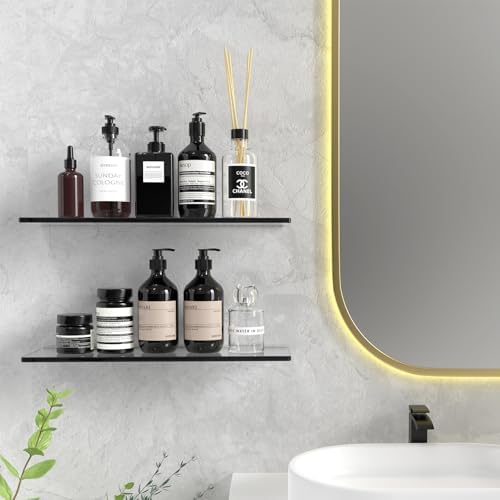 Black Floating Glass Wall Shelves for Bathroom Kitchen