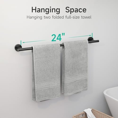 USHOWER Matte Black Wall-Mounted Towel Bar 24-Inch 3-Inch from Wall Stainless Steel