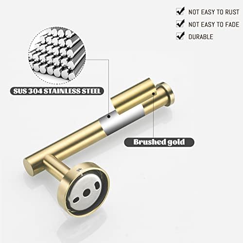 Toilet Paper Holder Set Gold Brushed Stainless Steel Wall-Mounted 2-Piece