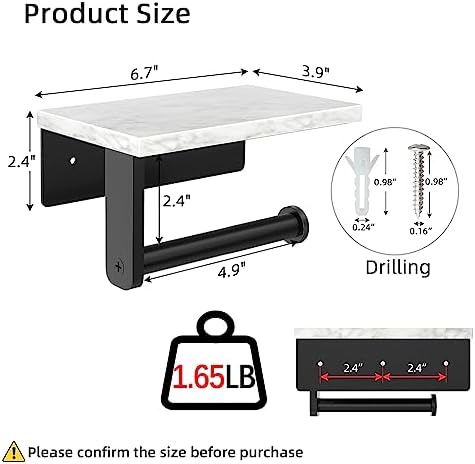 Stainless Steel MarbleWall-Mounted Toilet PaperHolder for Bathroom Matte Black Unique Design