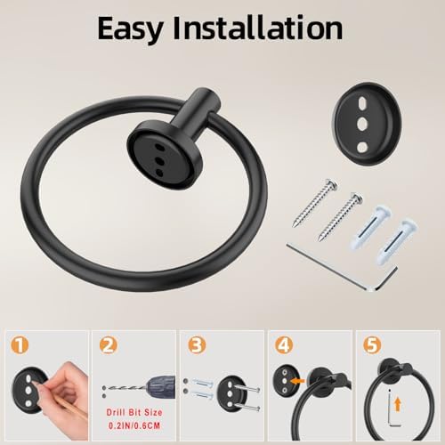 Matte Black 2-Pack stainless steel towel ring Modern luxury bathroom kitchen towel holder 10 words