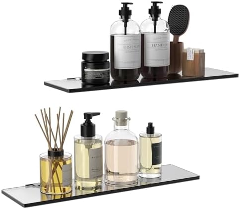 Black Floating Glass Wall Shelves for Bathroom Kitchen
