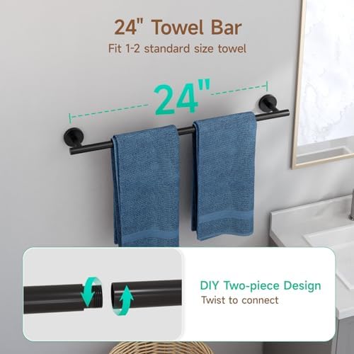 Modern 24-Inch Matte Black Bath Towel Bar Set