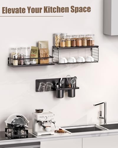Bathroom Floating Storage Shelves with Storage Basket - Black