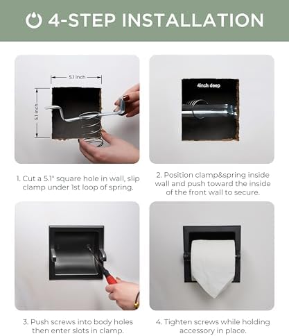 FORIOUS Recessed Toilet Paper Holder Space-Saving Stainless Steel Wall Mount