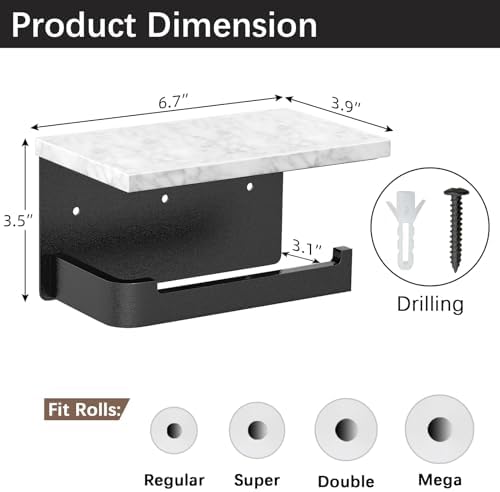 Gypie Marble Toilet Paper Holder with Extendable Base for Bathroom