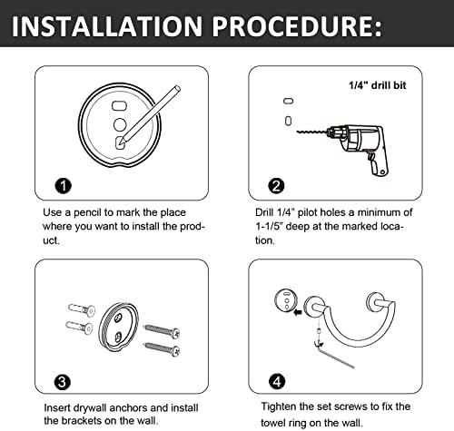 HouseAid - Stainless Steel Towel Holder Modern Bathroom Towel Ring for Hand Face Removal Wall-Mounted Matte Black