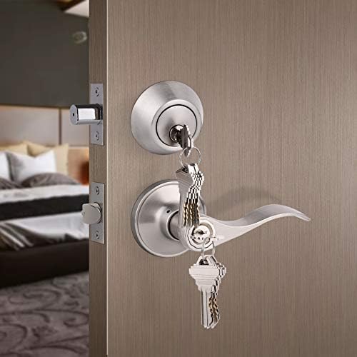 Front Door Door Lever Lock Set Zinc Alloy SATIN Nickel Keyed Entry Easy Install