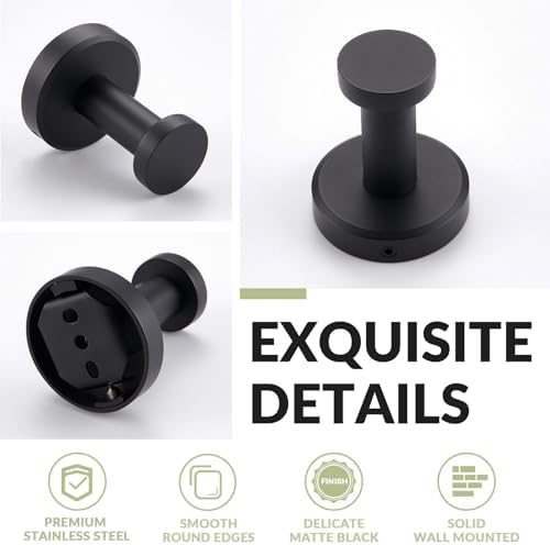Sleek Matte Black Stainless Steel Robe Towel Hook for Space-Saving Storage in Bathroom Kitchen or Bedroom