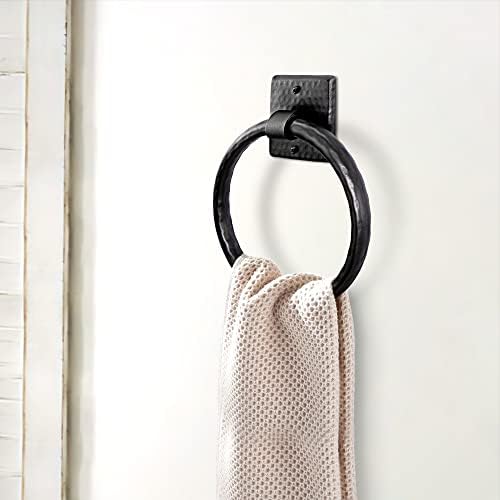 Hand-Hammered Rustic Round Towel Ring Holder - Wall-Mounted Aluminum Towel Ring