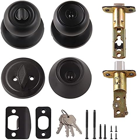 Amazon Basics Exterior Door Knob With Keyed Lock and Deadbolt Coastal Matte Black