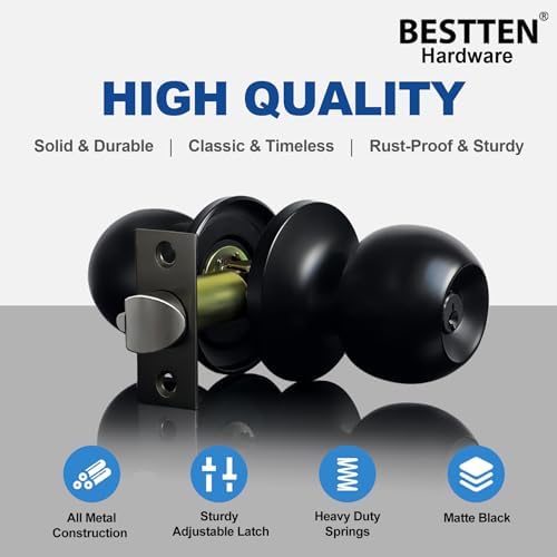 BESTTEN Door Knob Matte Black Durable Secure