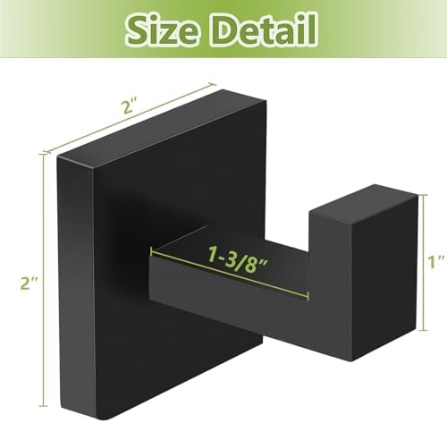 Professional Strength 6-Pack Bath Towel Hooks Matte Black Heavy Duty Stainless Steel