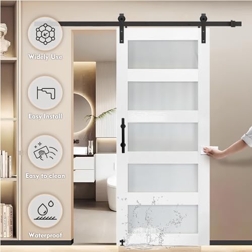 Stylish 36x84 inch Frosted Glass Sliding Barn Door with MDF Construction