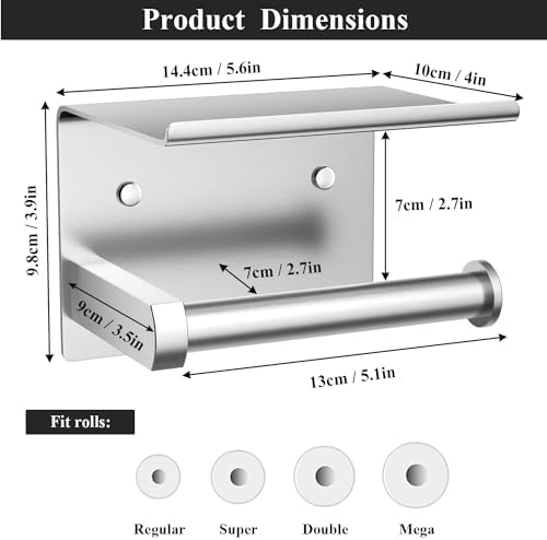 Tindbea Toilet Paper Holder with Phone Shelf 2 Installation Options Rust-Resistant Modern Design for Home Use