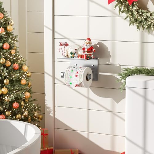 Tindbea Toilet Paper Holder with Phone Shelf 2 Installation Options Rust-Resistant Modern Design for Home Use
