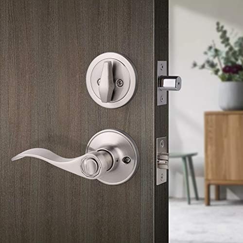 Front Door Door Lever Lock Set Zinc Alloy SATIN Nickel Keyed Entry Easy Install