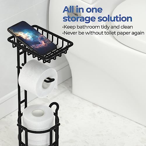 TreeLen Toilet Paper Holder Stand - Space-Saving Rustproof for Bathroom Storage