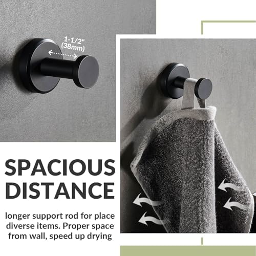 Sleek Matte Black Stainless Steel Robe Towel Hook for Space-Saving Storage in Bathroom Kitchen or Bedroom