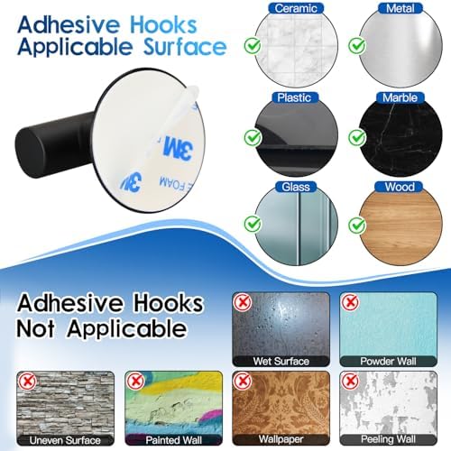 Sturdy Matte Black Adhesive Towel Hooks
