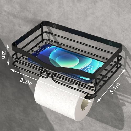 AIDILI Sleek Wall-Mounted Toilet Paper Holder with Storage Black for Modern Bathrooms