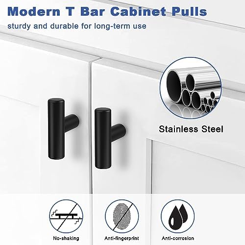 Estmoon 30-Piece Stainless Steel Cabinet Knobs Matte Black T Bar Design for Drawers Cabinets and More