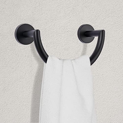 HouseAid - Stainless Steel Towel Holder Modern Bathroom Towel Ring for Hand Face Removal Wall-Mounted Matte Black
