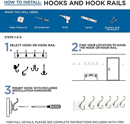 5-Pack Nickel Double Wall Hooks for Coats Bags Towels