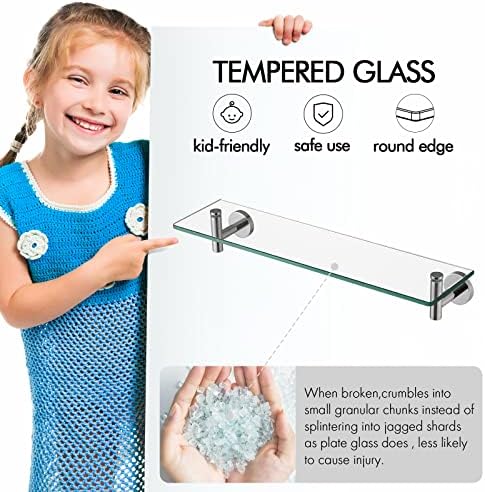 Sturdy 8mm tempered glass shelf for bathroom with rustproof bracket